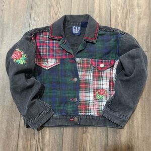 Vintage 90s GAP Patchwork Plaid Denim Jacket Rose Cropped M RARE